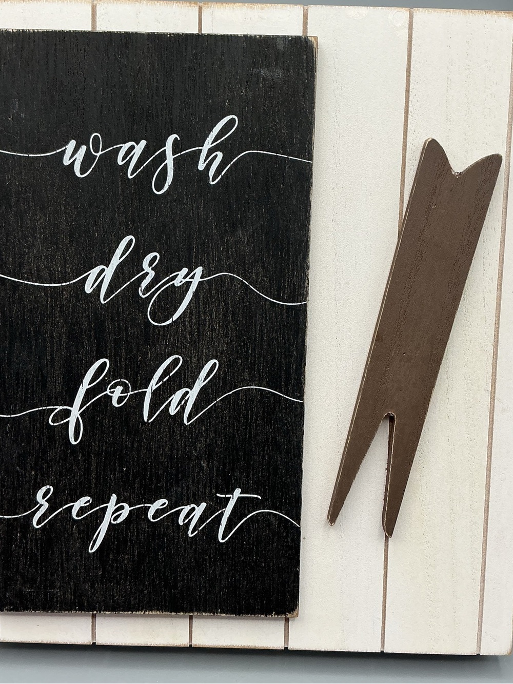 White  Black "Wash Dry Fold Repeat" Laundry Wall Decor